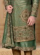 Sequins Work Designer Sherwani In Green Color